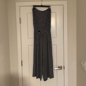 Navy striped jump suit